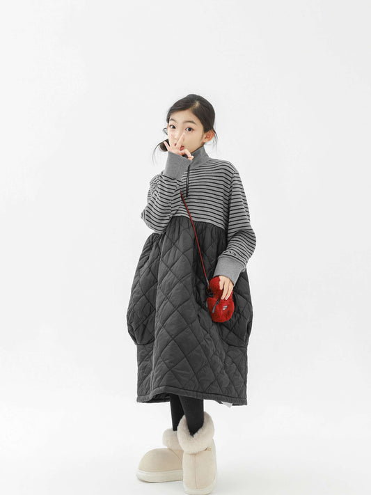 長袖ワンピース Pawpaw Liu | Striped Patchwork Cotton Dress ストライプ パッチワーク コットン ワンピース【mh0020076】