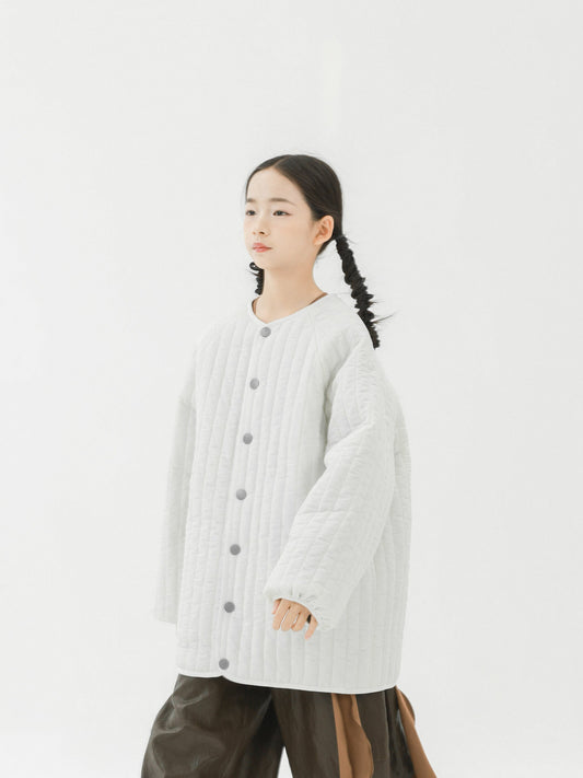 ショートコート・ジャケット・ジャンパー Pawpaw Liu | White Vertical Striped Quilted Jacket ホワイト ストライプ キルトジャケット【mh0020085】