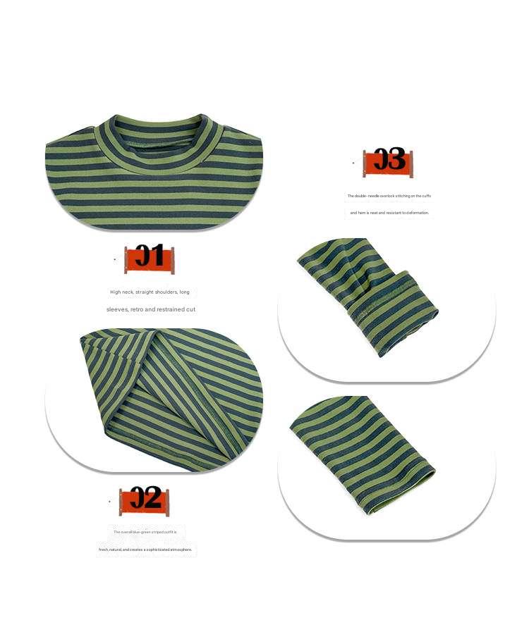 長袖Tシャツ Pawpaw Liu | Blue Green Striped Base Shirt ブルーグリーン ボーダー 長袖 トップス【mh0020074】