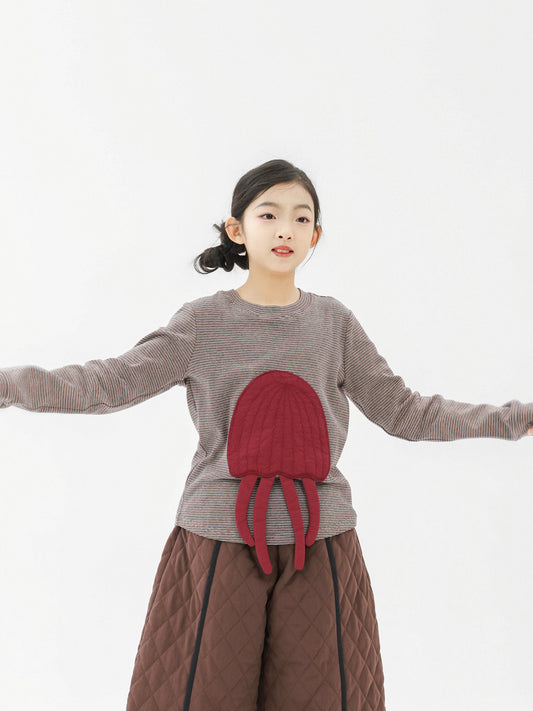 長袖Tシャツ Pawpaw Liu | Gray Jellyfish Striped T-Shirt グレー クラゲ ストライプ Tシャツ【mh0020086】