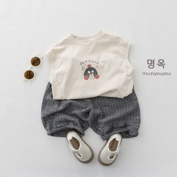 Pinstripe Cotton-Linen Shorts バルーンハーフパンツ【mh0013143】 명옥 muziyouyou ハーフパンツ・ショートパンツ