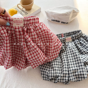 Plaid High Waist Bubble Shorts チェック バルーンショートパンツ【mh0013459】 ADbaby ハーフパンツ・ショートパンツ
