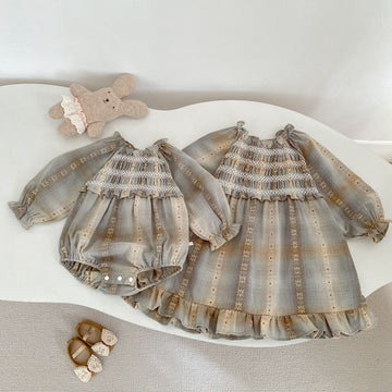 Plaid Jacquard Dress & Romper チェック ジャガード ワンピース ロンパース【mh0012404】 mamahalo shop