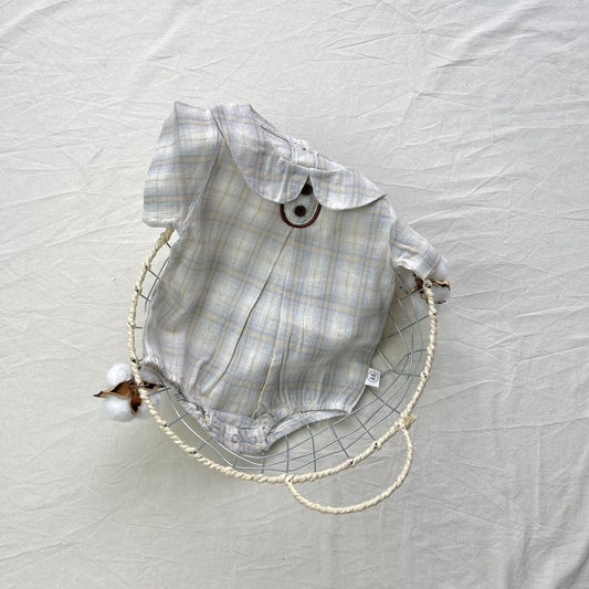 Plaid Lapel Short Sleeve Romper チェック柄 ラペル 半袖ロンパース【mh0012296】 yi nian ni