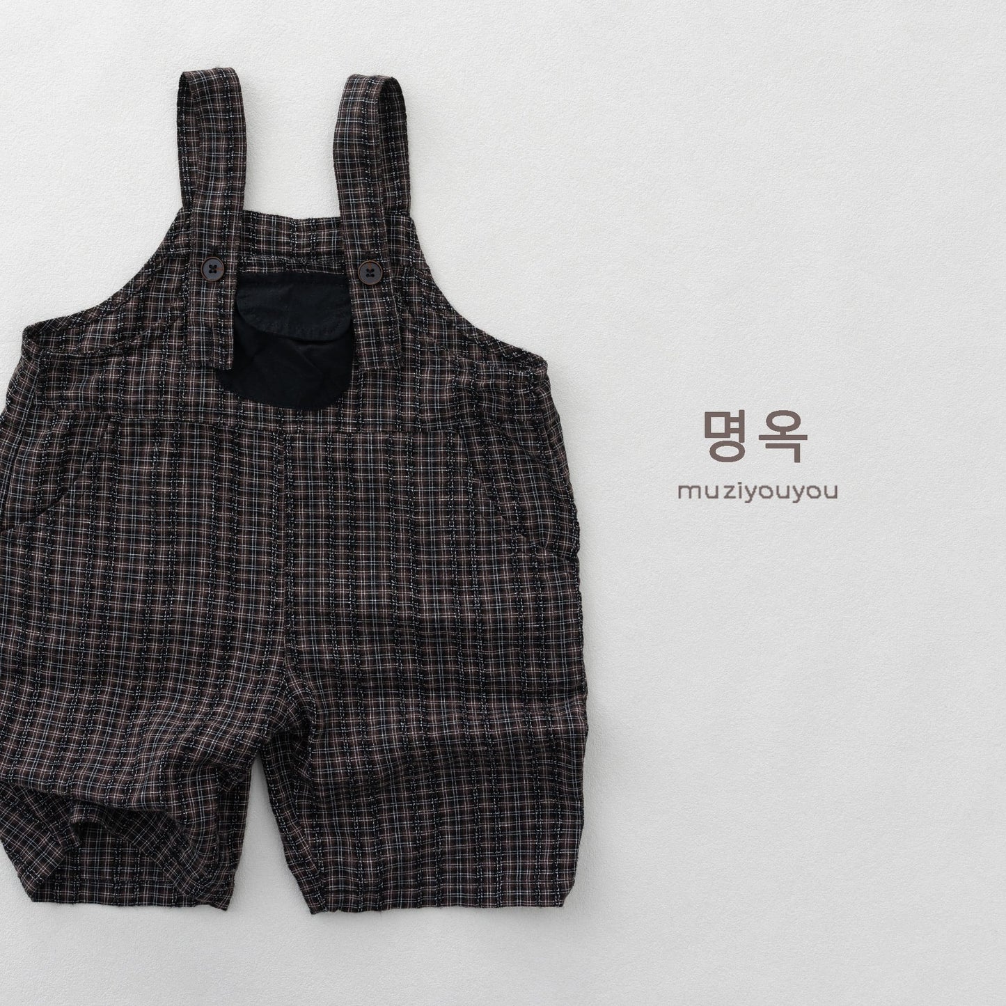 Plaid Loose-Fit Jumpsuit サスペンダー ハーフサロペット【mh0013136】 명옥 muziyouyou サロペットパンツ・サスペンダーパンツ