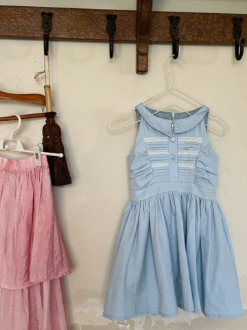 Pleated Lace Pin-tuck Sleeveless Dress レトロ 丸襟 ノースリーブワンピース【mh0012806】 Chengle ノースリーブワンピース