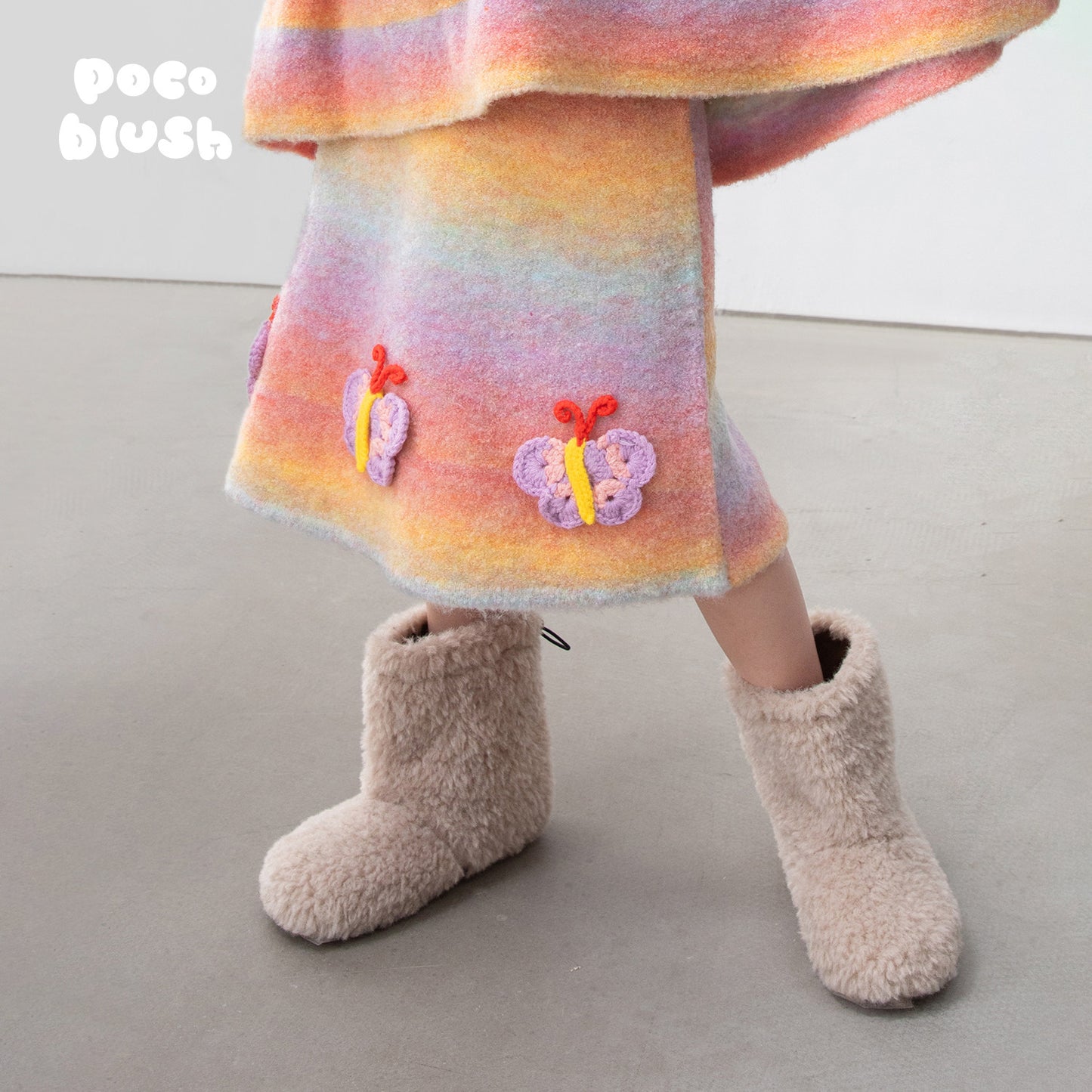 長袖セットアップ Butterfly flying color shadow woolen skirt / 110cm poco blush | Butterfly Shadow Wool Knit Suit 杢調 グラデーション ニットセットアップ【mh0020008】