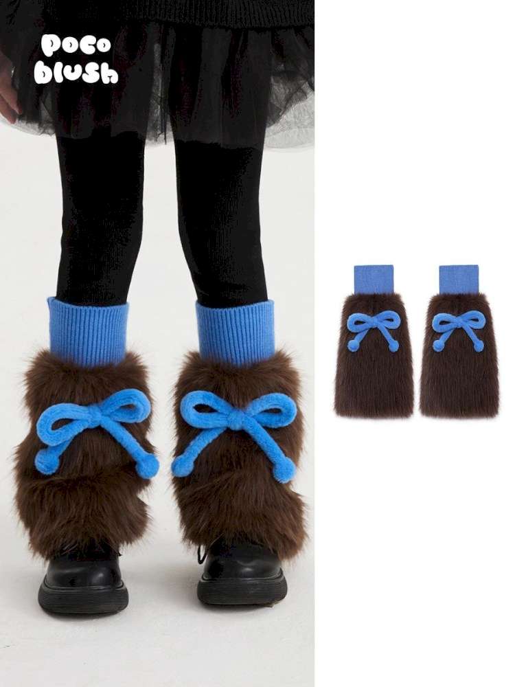 ベビーキッズその他アクセサリー Caramel / S poco blush | Lamb's Bow Plush Leg Warmers シープボア リボン レッグウォーマー【mh0020019】