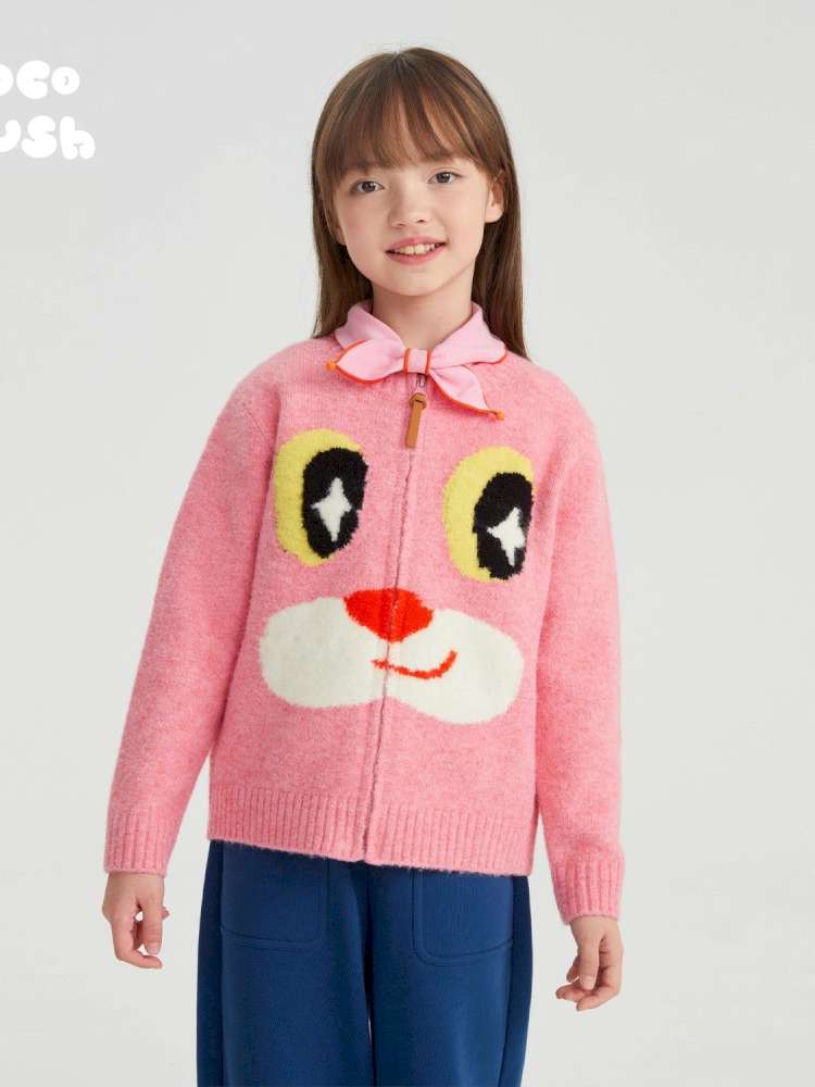 カーディガン・パーカー Pink / 110cm poco blush | Close-up Jacquard Sweater なめらかジャガード ニットジップカーディガン【mh0020029】
