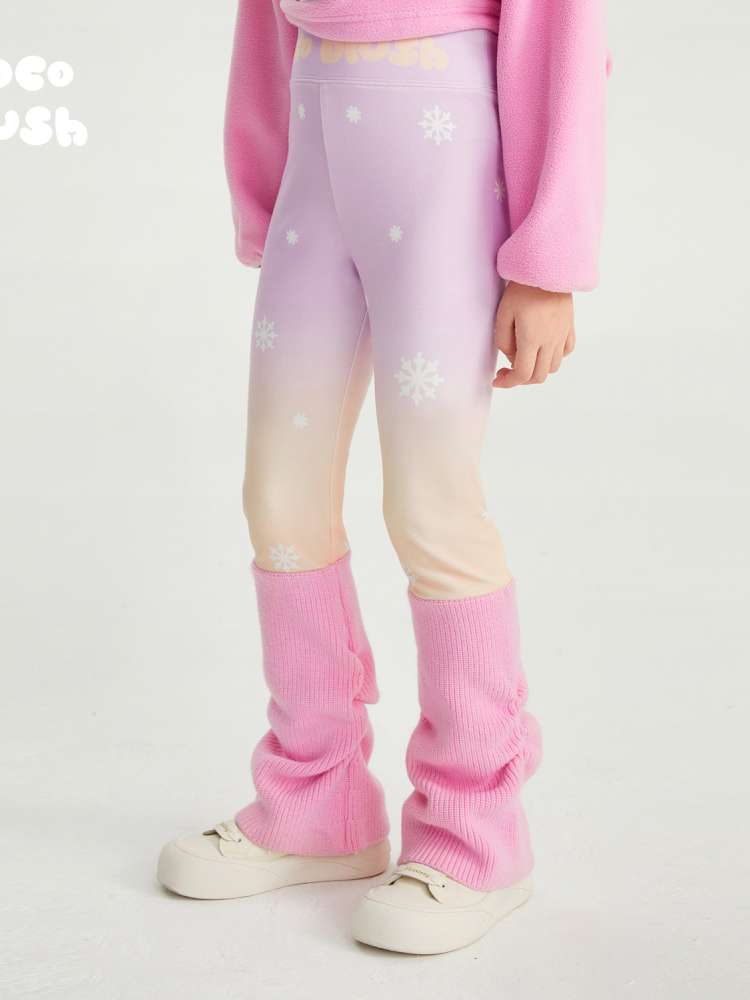 レギンスパンツ Pink / 110cm poco blush | Snowy Night Aurora Gradient Leggings 雪の結晶 グラデーション 裏起毛レギンス【mh0020033】