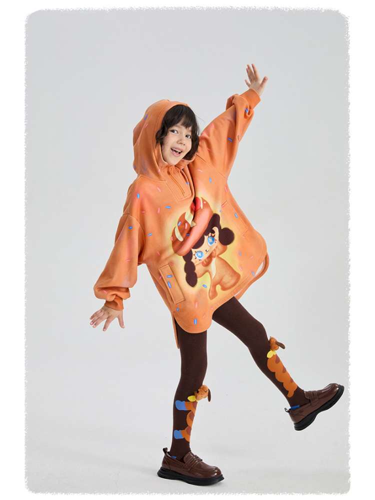 キッズ パピー レギンス、ダークブラウン地に犬柄モチーフの立体プリント