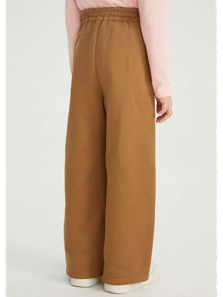 キッズ用裏起毛ワイドパンツ(ブラウン)ウエストゴム、ワイドなシルエット