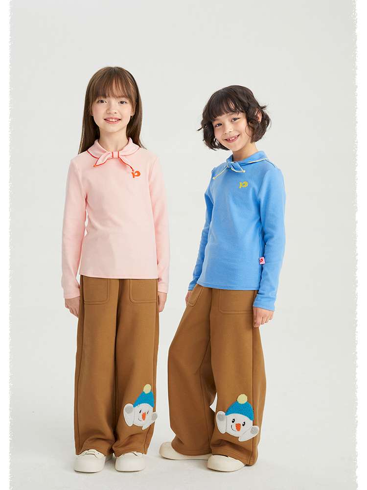 キッズ用裏起毛ワイドパンツ(ブラウン)ワイドシルエット、大きめポケット