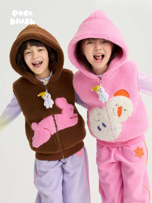 ベスト poco blush | Snowman Tumbler Hooded Fluffy Vest スノーマン フード付き シープボアベスト【mh0020015】