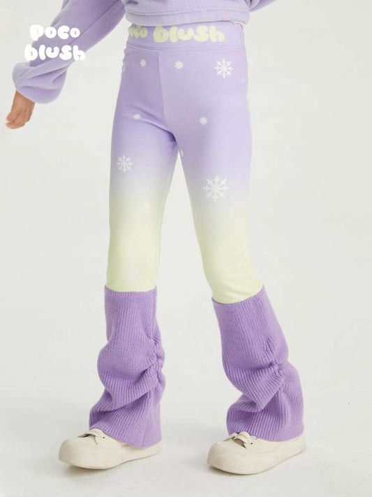 レギンスパンツ poco blush | Snowy Night Aurora Gradient Leggings 雪の結晶 グラデーション 裏起毛レギンス【mh0020033】