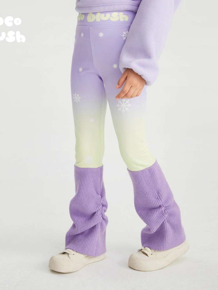 レギンスパンツ Purple / 110cm poco blush | Snowy Night Aurora Gradient Leggings 雪の結晶 グラデーション 裏起毛レギンス【mh0020033】