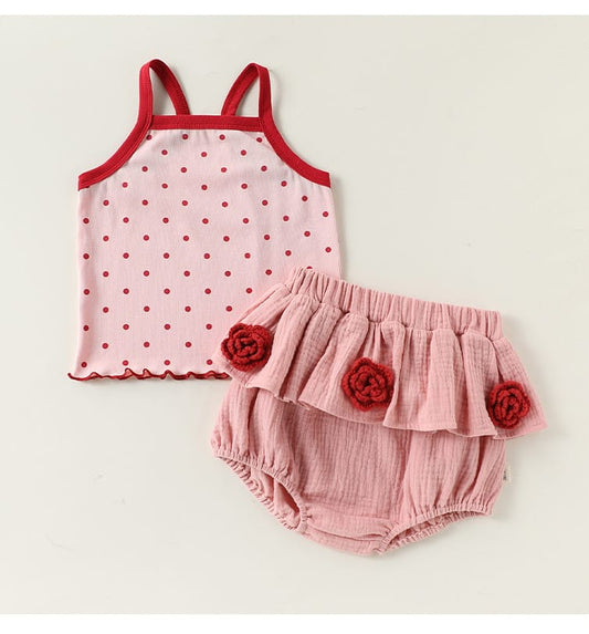Polka Dot Cami Blooms Set ドット柄 キャミソール ブルマ セット【mh0013029】 Beitaoya ノースリーブセットアップ