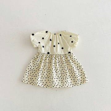 Polka Dot Puff Sleeve Ribbon Dress ドット柄 パフスリーブ ワンピース【mh0012726】 angou 半袖ワンピース