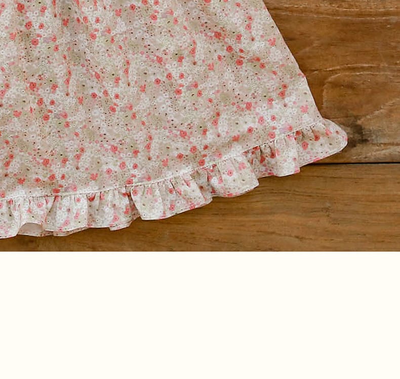 Puff Sleeve Plaid Flower Dress パフスリーブ チェック フラワー ワンピース【mh0001542】 Strawberry Coral 長袖ワンピース