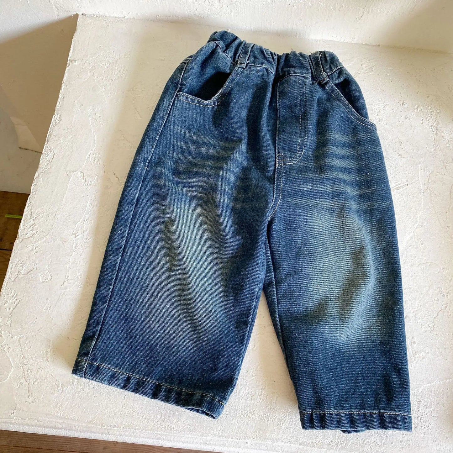 デニムパンツ キッズパンツ デニムルーズワイドロングパンツ シンプルベーシックジーンズ 2カラー【mh0006706】