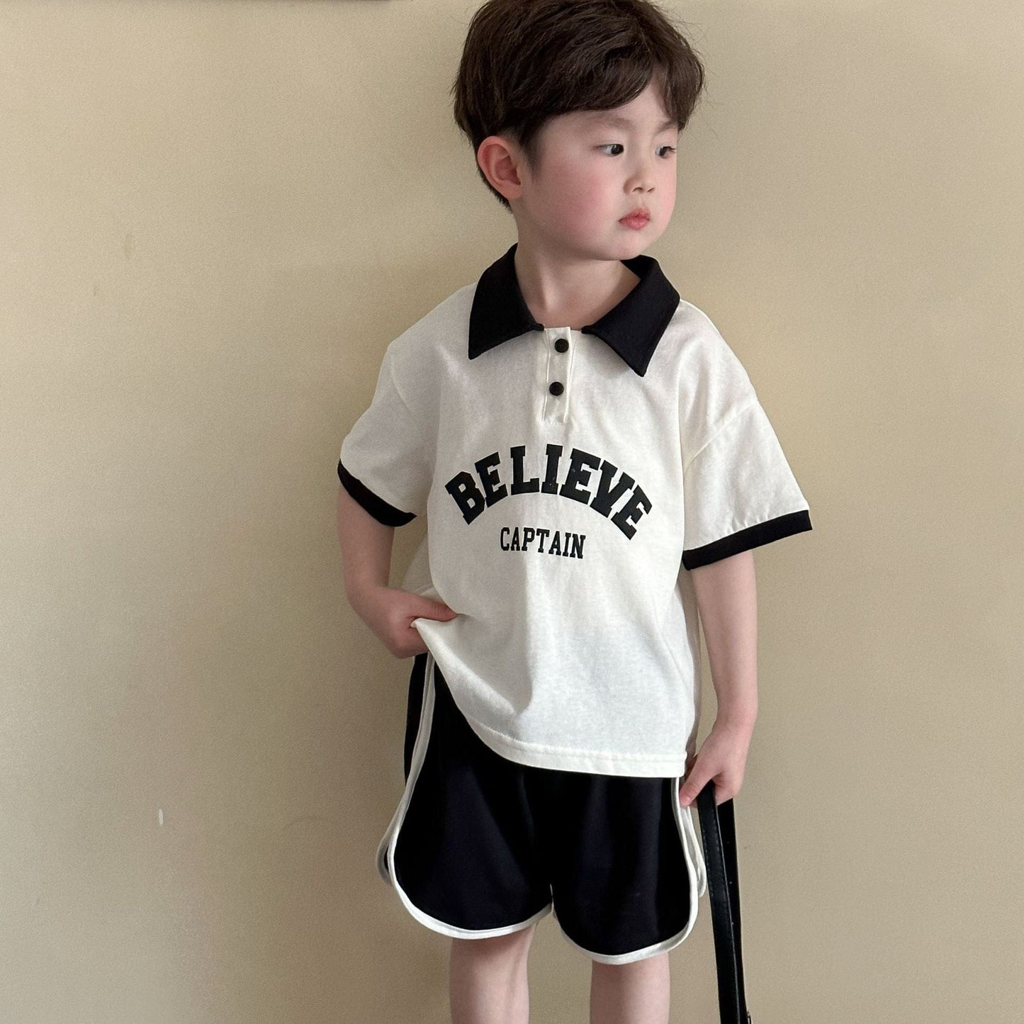 半袖セットアップ レターロゴプリント半袖ポロシャツ+ショートパンツセットアップ 2点セット【mh0010189】