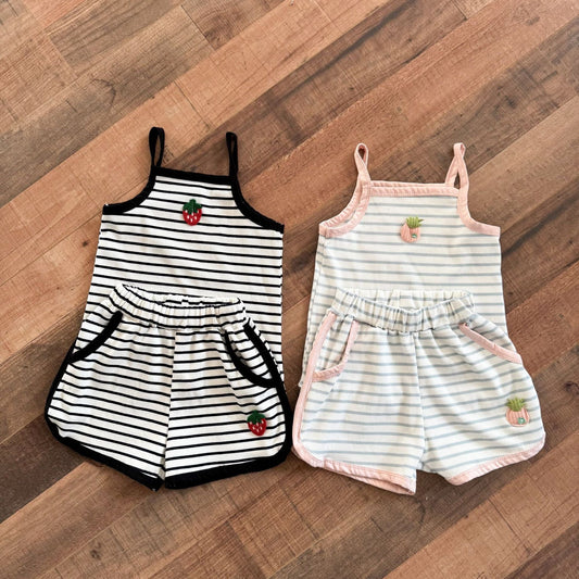 ノースリーブセットアップ フルーツアップリケボーダーキャミソール+ショートパンツセットアップ 2点セット【mh0010199】