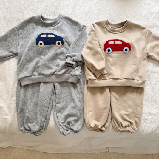 長袖セットアップ 車カーアップリケ長袖スウェットセットアップ 2点セット【mh0010492】