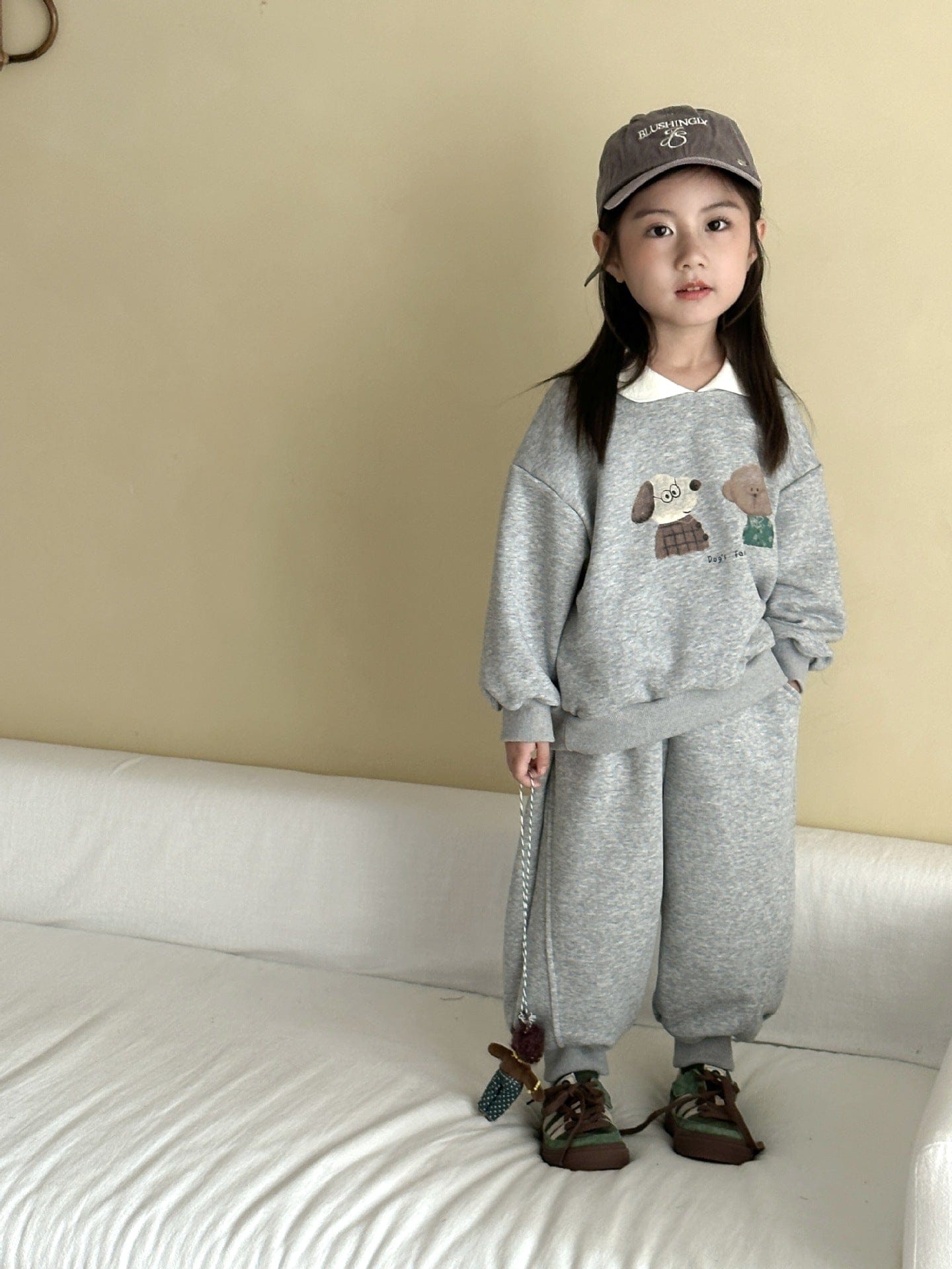 長袖セットアップ 襟付きベアくまプリントスウェットセットアップ 2点セット【mh0011249】