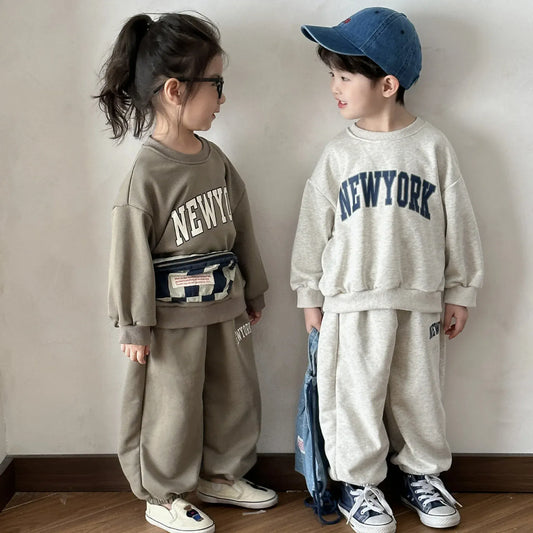 長袖セットアップ キッズトップス レターロゴプリント長袖スウェットシャツトレーナー 3カラー【mh0006847】