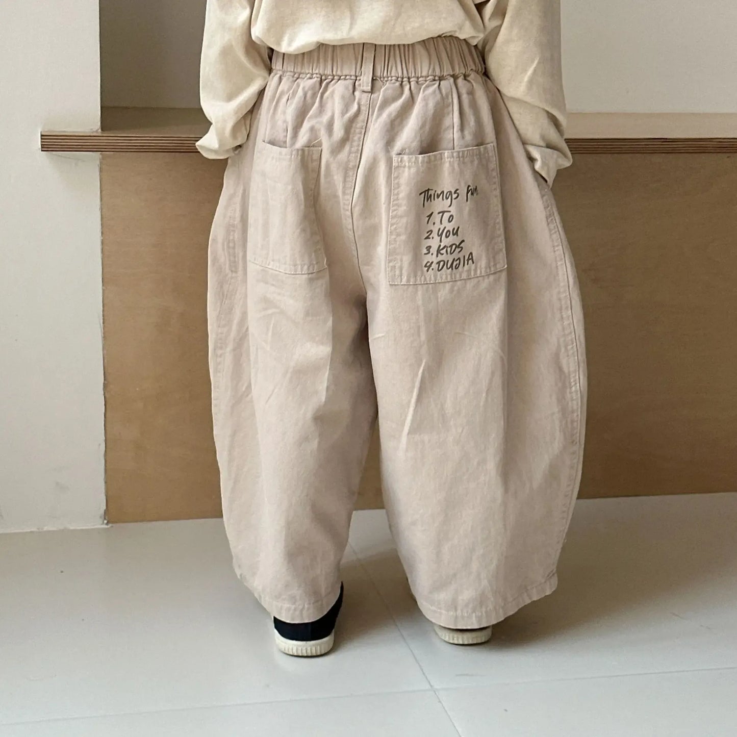 ロングパンツ・スウェットパンツ Apricot / 80cm 12M キッズパンツ ポケットロゴプリントロングワイドルーズパンツ【mh-0008775】