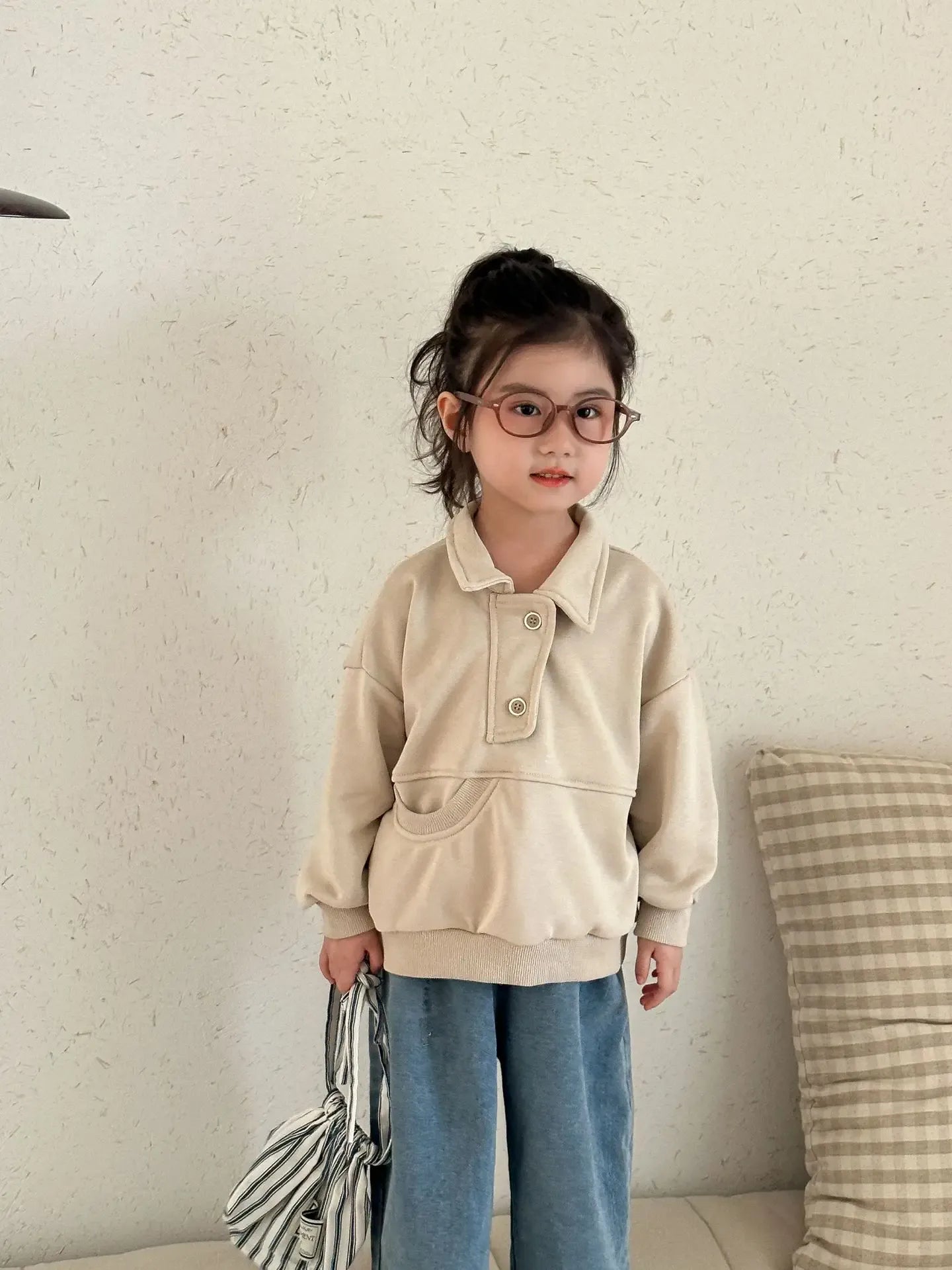 長袖シャツ・ブラウス Apricot / 80cm 12M キッズトップス 変形ポケット長袖ポロ襟プルオーバー【mh0008785】