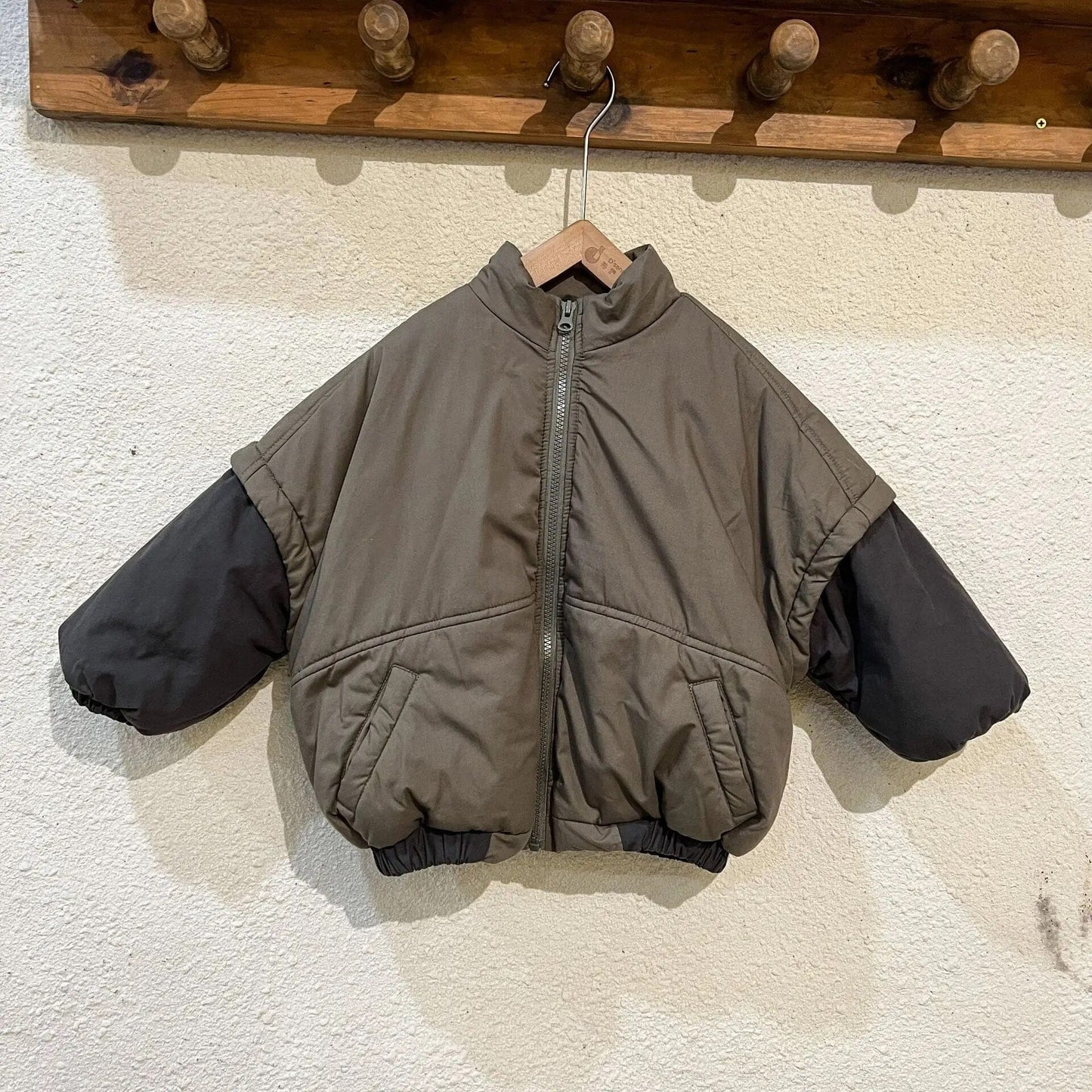 ショートコート・ジャケット・ジャンパー Army Green / 80cm キッズアウター ジャケット コート パッチワーク 裏フリース アーミーグリーン アプリコット 2カラー ボーイズ 男の子 子供服【mh0003170】