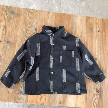 長袖シャツ・ブラウス Black / 12M 80CM キッズトップス レトロストライプ長袖オーバーシャツ ブラック【mh0006882】