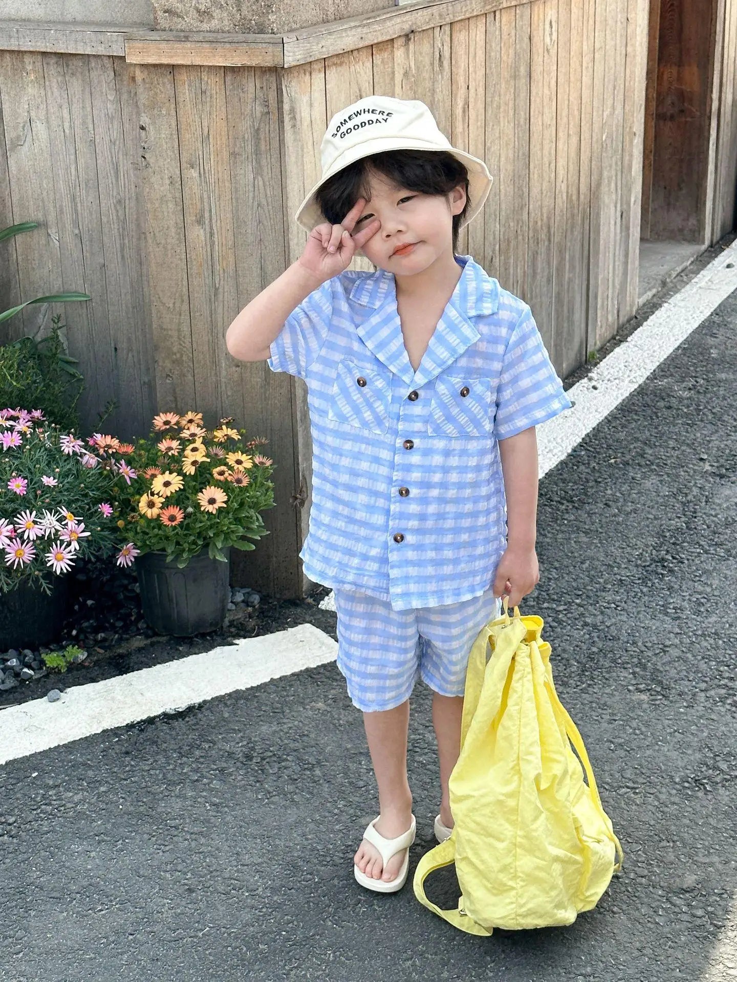 半袖セットアップ boy suit / 12M 80CM キッズセットアップ 2点セット/ワンピース ボーイズ半袖サファリシャツ+ショートパンツ/ガールズ半袖パフスリーブワンピース チェック リンクコーデ 兄弟姉妹 お揃いコーデ【mh0004980】