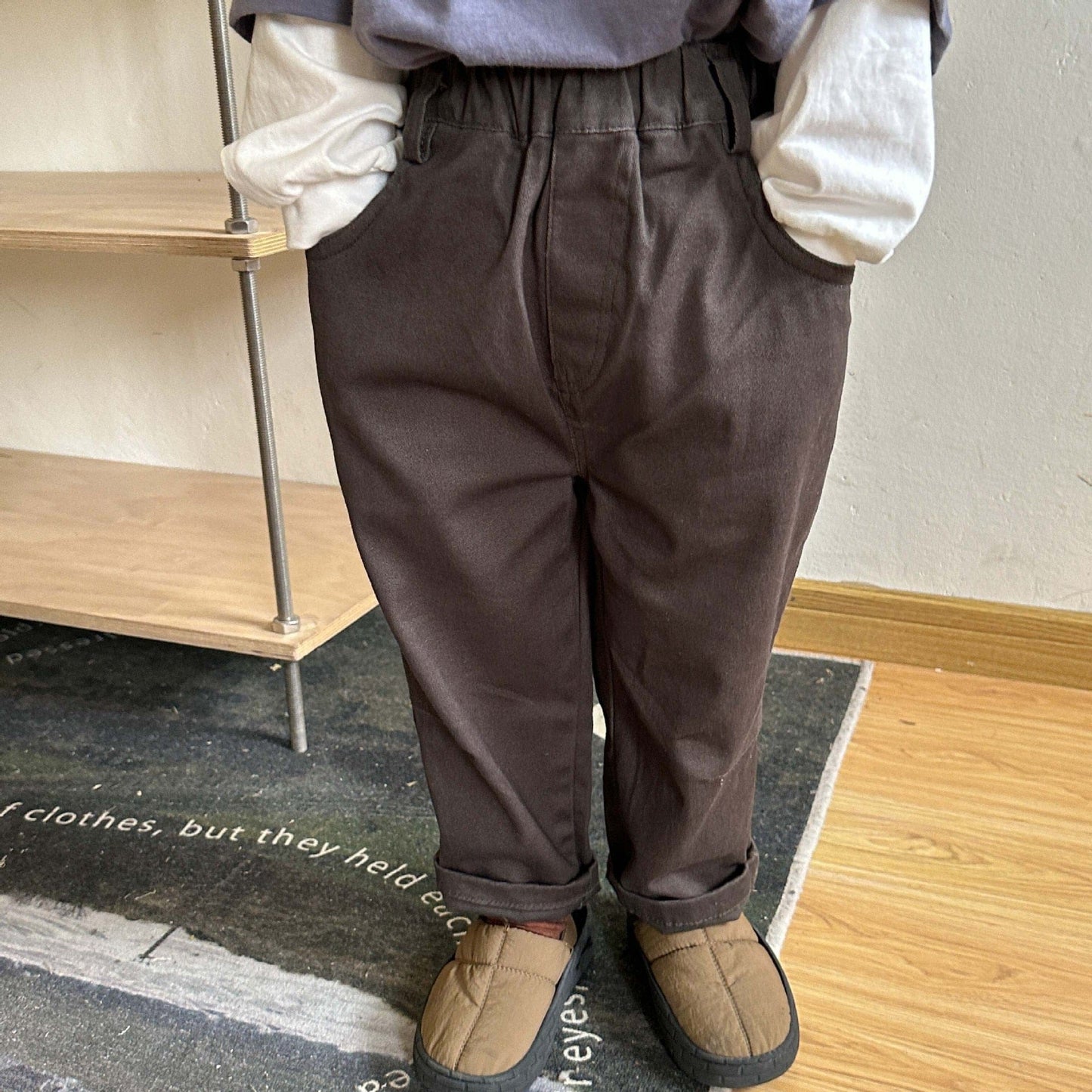 ロングパンツ・スウェットパンツ Dark Gray / 80cm キッズ シンプル ベーシック ロング ストレート パンツ カーキ ダークグレー ボーイズ【mh0002447】