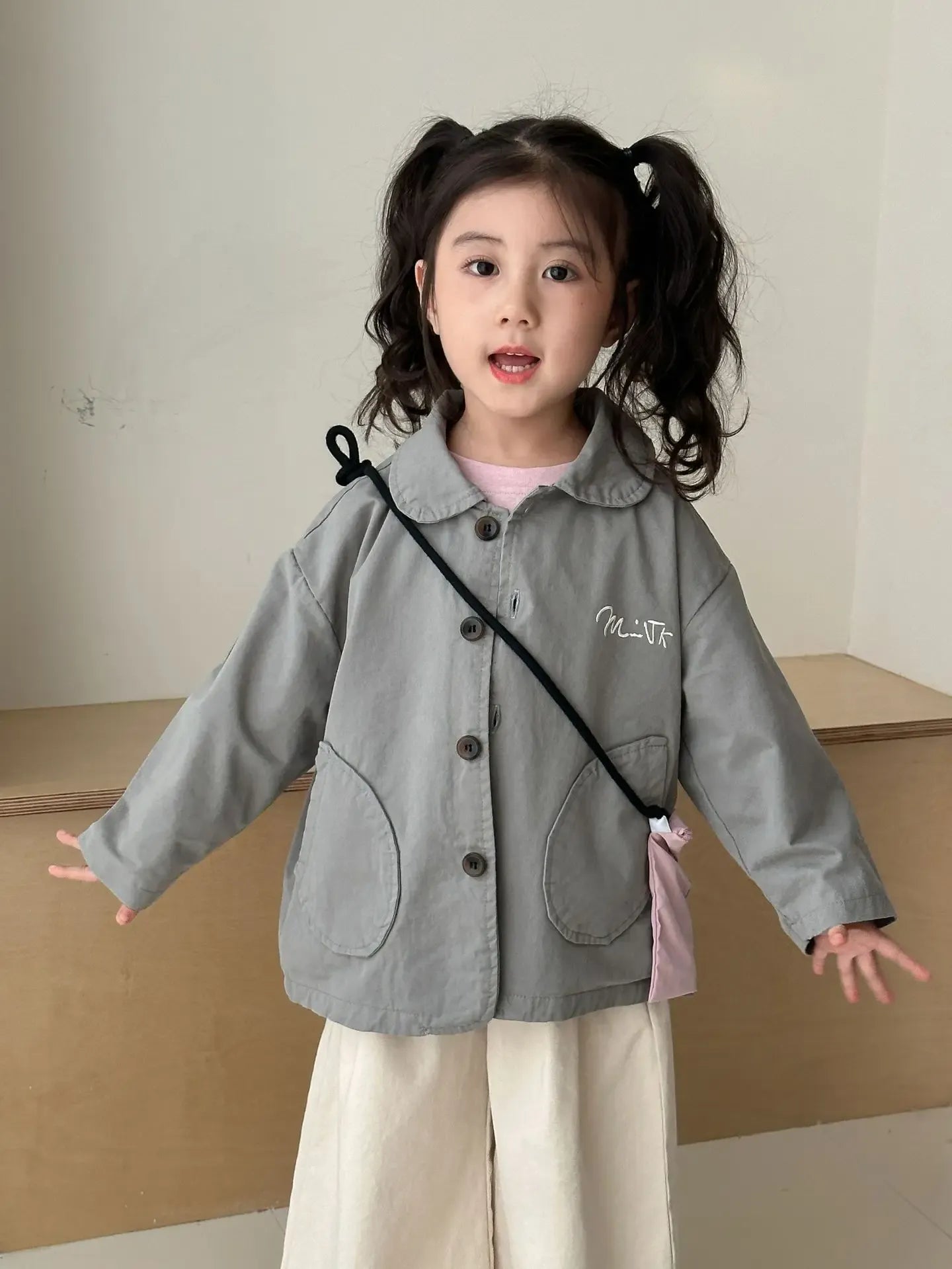 ショートコート・ジャケット・ジャンパー Gray / 80cm 12M キッズアウター ロゴワンポイント襟付きスプリングコートジャケット【mh0008826】