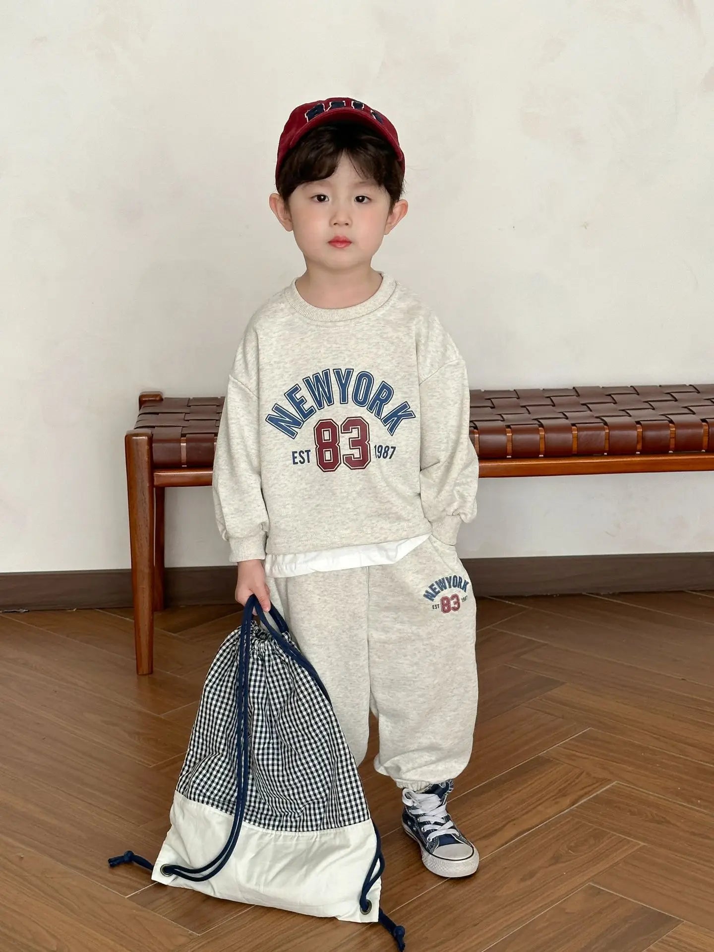 長袖セットアップ Grey / 80cm 12M キッズセットアップ 2点セット レターロゴプリント長袖スウェットシャツ+ロングスウェットパンツ【mh0008766】