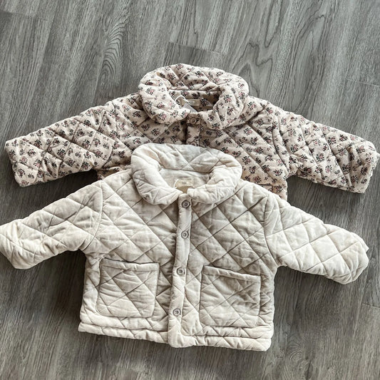 ショートコート・ジャケット・ジャンパー キッズアウター フラワープリント 無地 丸襟コート キルティングジャケット ガールズ 女の子 子供服【mh0003197】