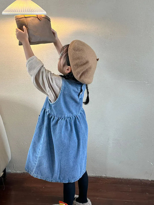 ノースリーブワンピース キッズワンピース デニムシンプルノースリーブワンピースジャンパースカート【mh0008637】