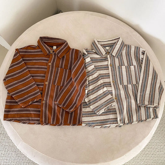 長袖シャツ・ブラウス キッズトップス ストライプボーダーアシメ長袖シャツ【mh0008781】