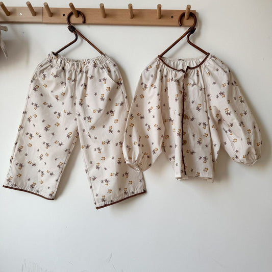 長袖パジャマ フラワープリント前あき長袖ガールズパジャマセット【mh0010479】