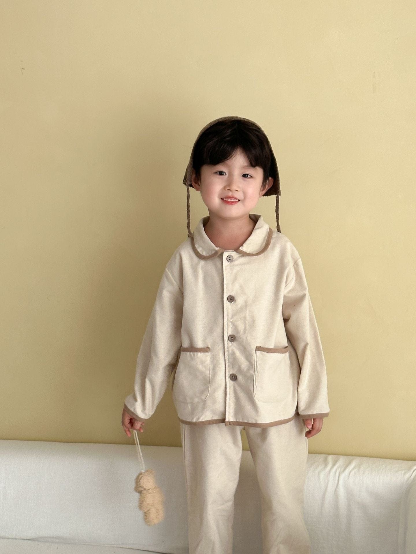 長袖パジャマ バイピング襟付き長袖シャツパジャマセット【mh0010480】