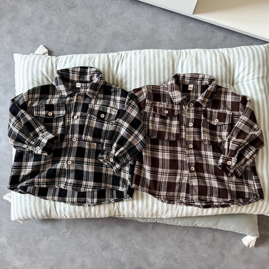 長袖シャツ・ブラウス レトロチェック長袖オーバーシャツ【mh0010482】