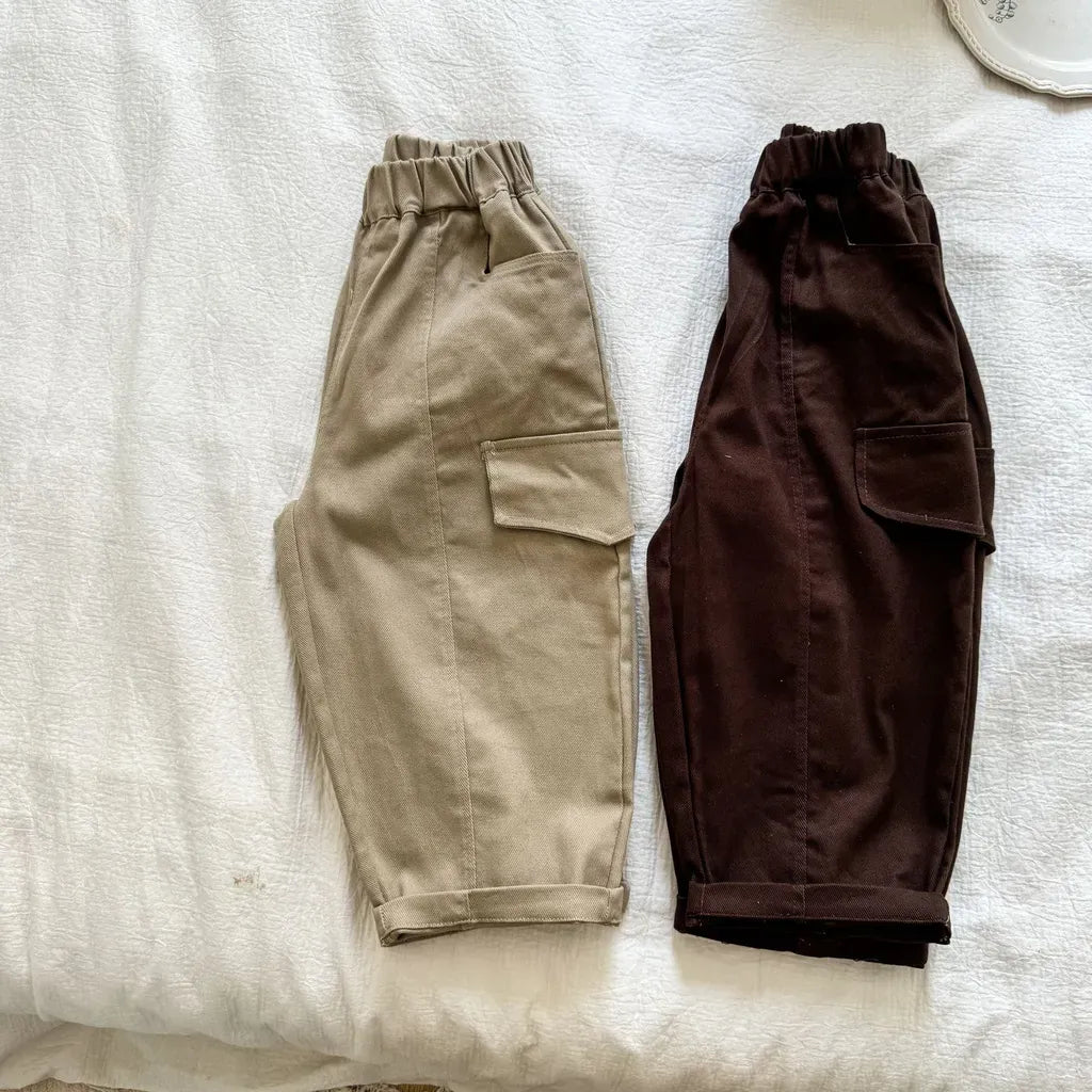 ワイドシルエットカーゴパンツ 2色(カーキ・ダークブラウン)平置き 正面