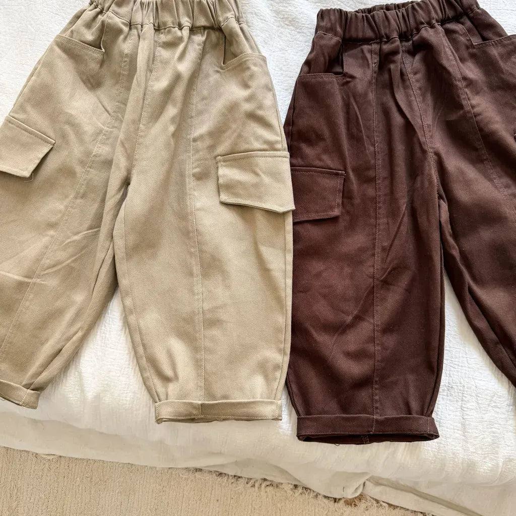 ワイドシルエットカーゴパンツ 平置き 2色(カーキ・ダークブラウン)カーゴポケット