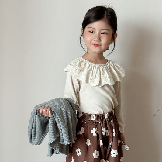 長袖セットアップ シンプル長袖カーディガン/ラッフル襟長袖Tシャツ【mh0010483】