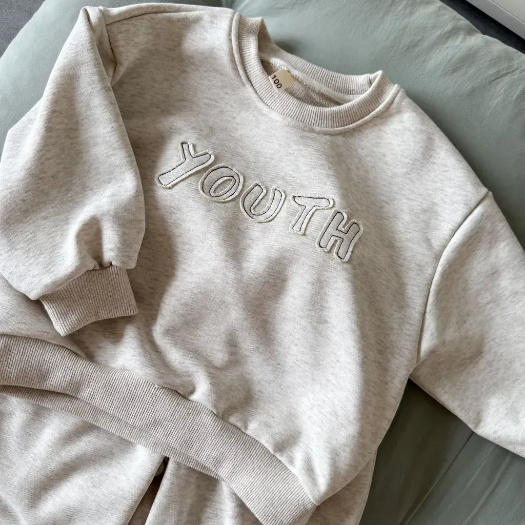 スウェット トレーナー単品 ロゴ刺繍 生成り杢グレー系 長袖