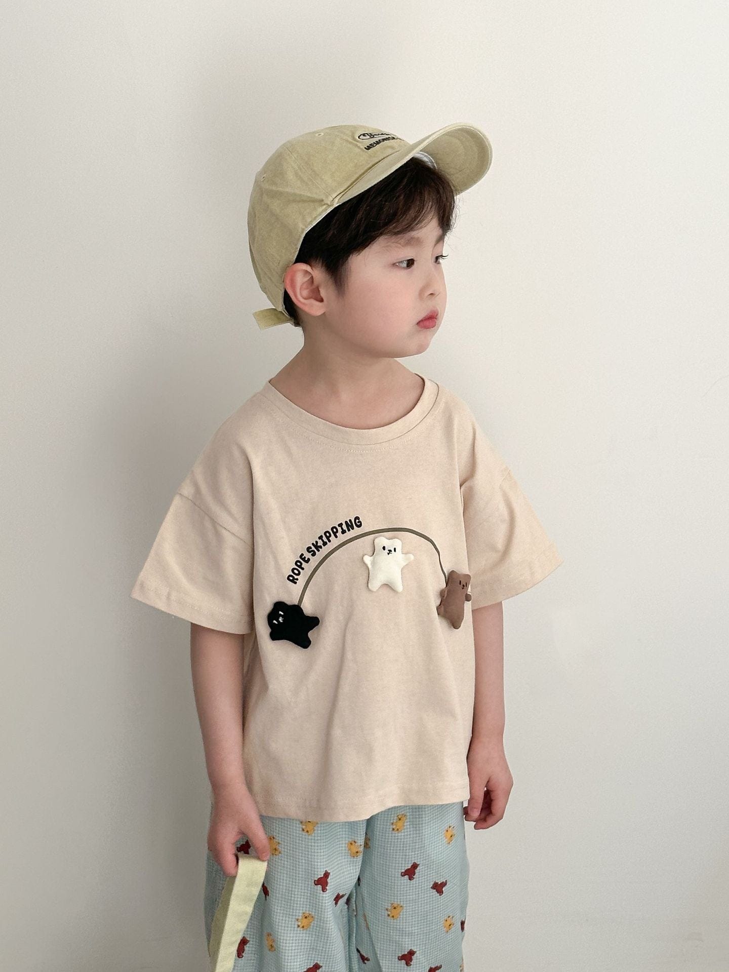半袖Tシャツ Beige Apricot / 80cm なわとびクマアップリケ半袖Tシャツ【mh0010187】