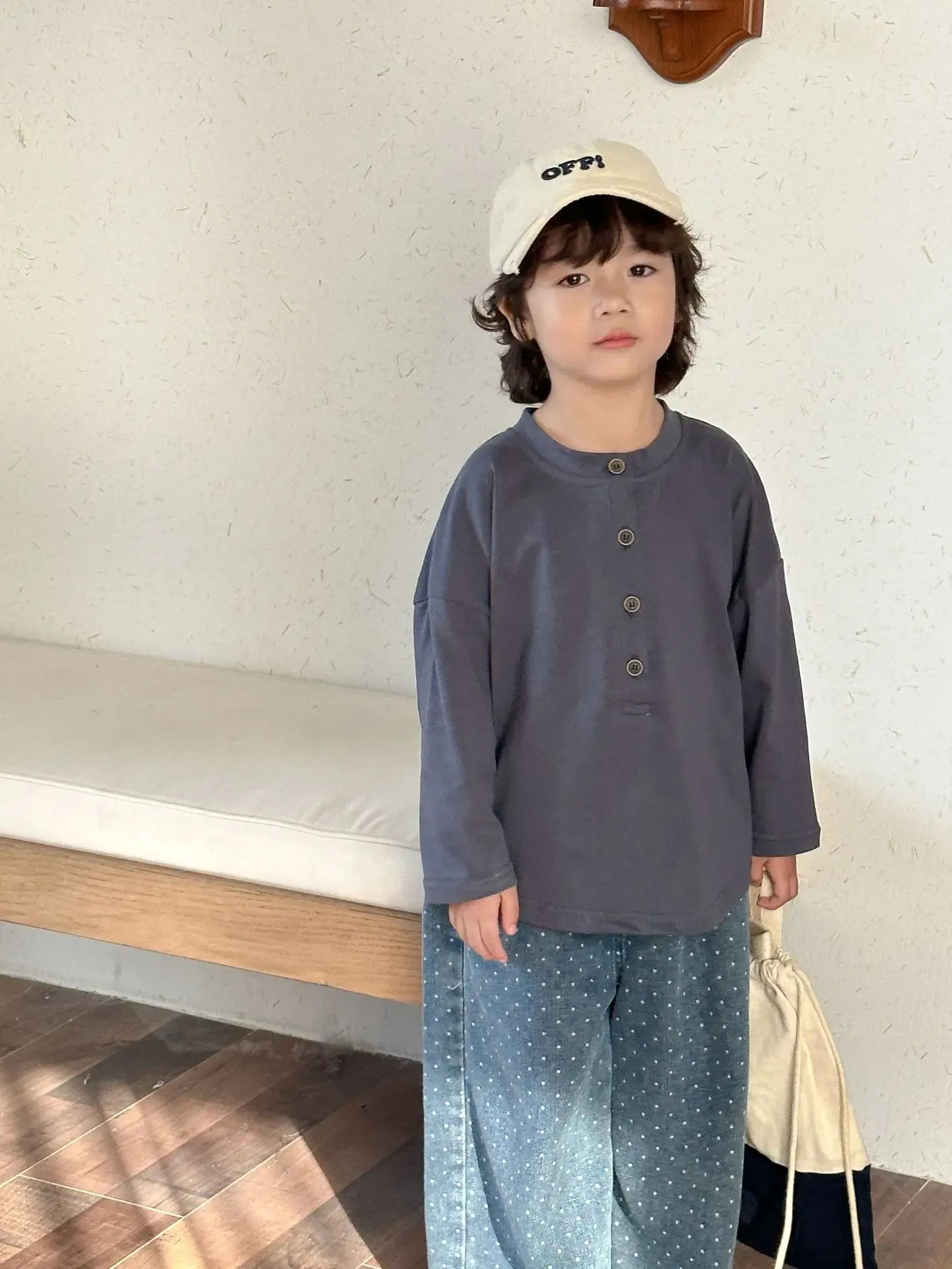 長袖Tシャツ Dark Gray / 80cm 12M キッズトップス ヘンリーネックシンプル長袖Tシャツ【mh0008594】