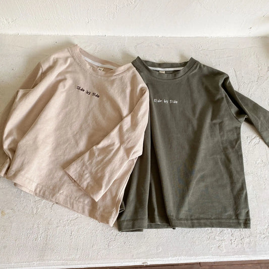 長袖Tシャツ キッズトップス 長袖レターロゴワンポイントプリントTシャツ 2カラー【mh0006703】